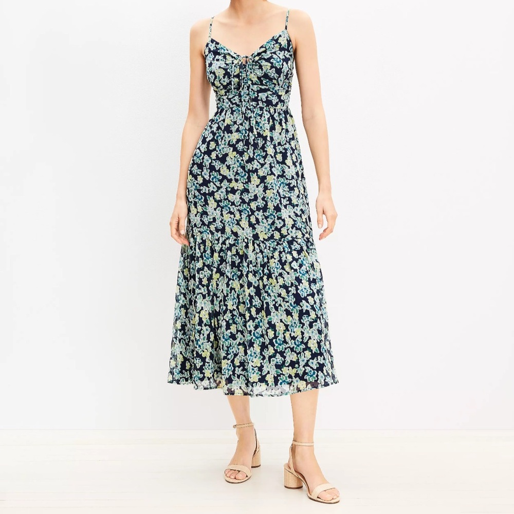 LOFT Navy and Green Floral Maxi Dress